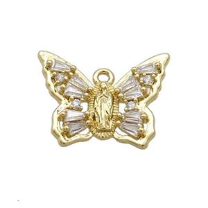 Copper Butterfly Pendant Pave Crystal Glass Gold Plated, approx 15-20mm [FN35872]