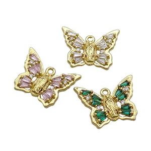 Copper Butterfly Pendant Pave Crystal Glass Gold Plated Mixed, approx 15-20mm [FN35875]