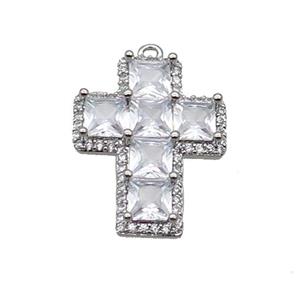 Copper Cross Pendant Pave Clear Crystal Glass Platinum Plated, approx 18-23mm [FN35876]