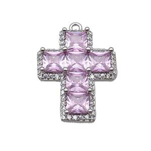 Copper Cross Pendant Pave Pink Crystal Glass Platinum Plated, approx 18-23mm [FN35877]