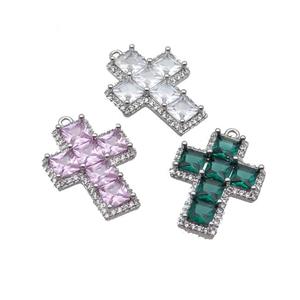 Copper Cross Pendant Pave Crystal Glass Platinum Plated Mixed, approx 18-23mm [FN35879]