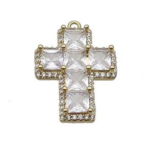 Copper Cross Pendant Pave Clear Crystal Glass Gold Plated, approx 18-23mm [FN35880]
