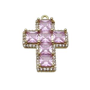 Copper Cross Pendant Pave Pink Crystal Glass Gold Plated, approx 18-23mm [FN35881]