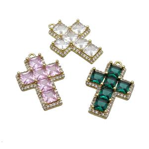 Copper Cross Pendant Pave Crystal Glass Gold Plated Mixed, approx 18-23mm [FN35883]