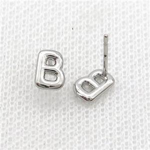 Copper Stud Earring B-Letter Platinum Plated, approx 5-7mm [FN35894]