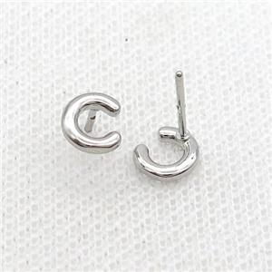 Copper Stud Earring C-Letter Platinum Plated, approx 5-7mm [FN35895]