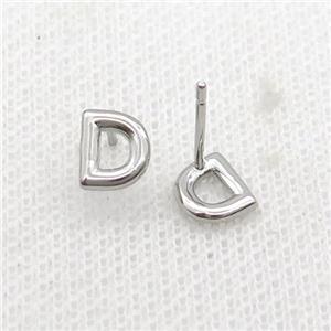 Copper Stud Earring D-Letter Platinum Plated, approx 5-7mm [FN35896]