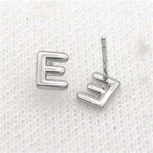 Copper Stud Earring E-Letter Platinum Plated, approx 5-7mm [FN35897]