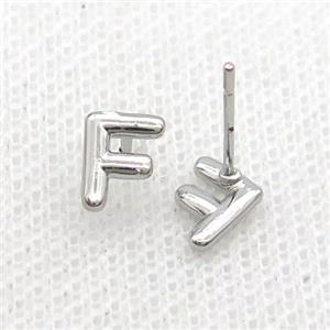 Copper Stud Earring F-Letter Platinum Plated, approx 5-7mm [FN35898]