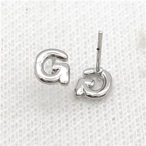 Copper Stud Earring G-Letter Platinum Plated, approx 5-7mm [FN35899]