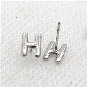 Copper Stud Earring H-Letter Platinum Plated, approx 5-7mm [FN35900]