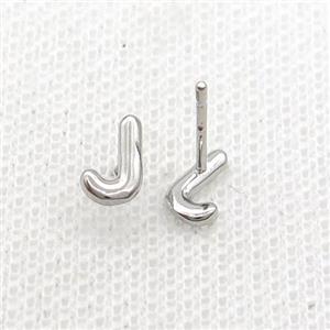Copper Stud Earring J-Letter Platinum Plated, approx 5-7mm [FN35902]