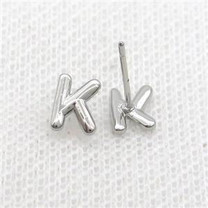 Copper Stud Earring K-Letter Platinum Plated, approx 5-7mm [FN35903]