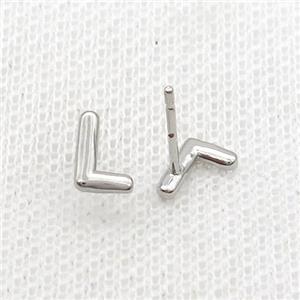 Copper Stud Earring L-Letter Platinum Plated, approx 5-7mm [FN35904]