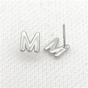 Copper Stud Earring M-Letter Platinum Plated, approx 5-7mm [FN35905]