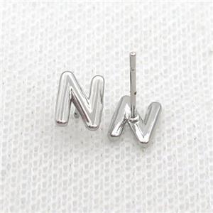 Copper Stud Earring N-Letter Platinum Plated, approx 5-7mm [FN35906]