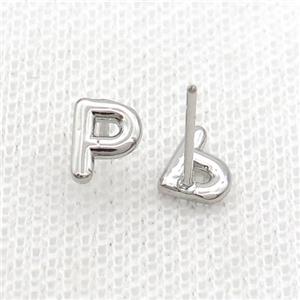 Copper Stud Earring P-Letter Platinum Plated, approx 5-7mm [FN35908]