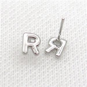 Copper Stud Earring R-Letter Platinum Plated, approx 5-7mm [FN35910]