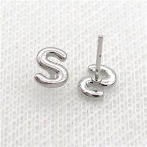 Copper Stud Earring S-Letter Platinum Plated, approx 5-7mm [FN35911]