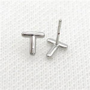 Copper Stud Earring T-Letter Platinum Plated, approx 5-7mm [FN35912]
