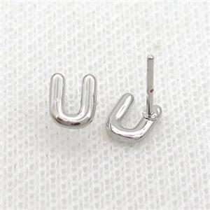 Copper Stud Earring U-Letter Platinum Plated, approx 5-7mm [FN35913]