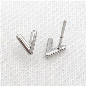 Copper Stud Earring V-Letter Platinum Plated, approx 5-7mm [FN35914]