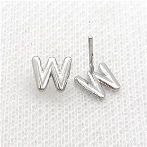 Copper Stud Earring W-Letter Platinum Plated, approx 5-7mm [FN35915]