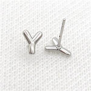 Copper Stud Earring Y-Letter Platinum Plated, approx 5-7mm [FN35917]