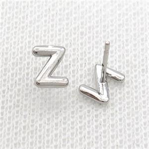 Copper Stud Earring Z-Letter Platinum Plated, approx 5-7mm [FN35918]