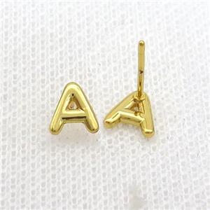 Copper Stud Earring A-Letter Gold Plated, approx 5-7mm [FN35919]