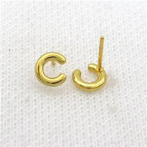 Copper Stud Earring C-Letter Gold Plated, approx 5-7mm [FN35921]