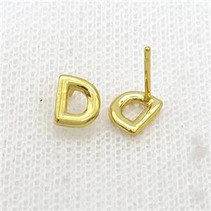 Copper Stud Earring D-Letter Gold Plated, approx 5-7mm [FN35922]