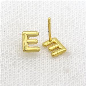 Copper Stud Earring E-Letter Gold Plated, approx 5-7mm [FN35923]
