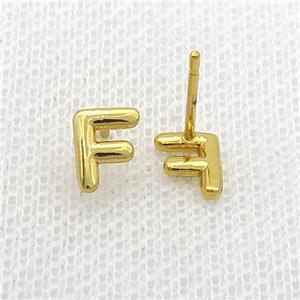 Copper Stud Earring F-Letter Gold Plated, approx 5-7mm [FN35924]
