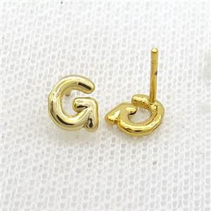 Copper Stud Earring G-Letter Gold Plated, approx 5-7mm [FN35925]