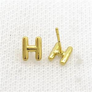 Copper Stud Earring H-Letter Gold Plated, approx 5-7mm [FN35926]