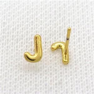 Copper Stud Earring J-Letter Gold Plated, approx 5-7mm [FN35928]
