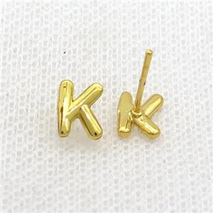 Copper Stud Earring K-Letter Gold Plated, approx 5-7mm [FN35929]