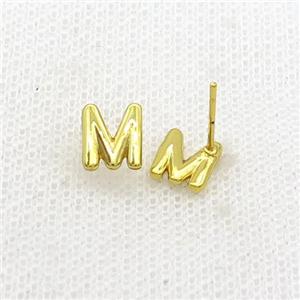 Copper Stud Earring M-Letter Gold Plated, approx 5-7mm [FN35931]