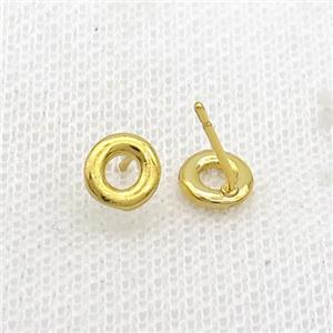 Copper Stud Earring O-Letter Gold Plated, approx 5-7mm [FN35933]