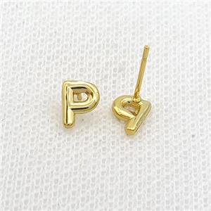 Copper Stud Earring P-Letter Gold Plated, approx 5-7mm [FN35934]