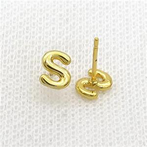 Copper Stud Earring S-Letter Gold Plated, approx 5-7mm [FN35936]