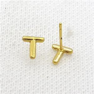Copper Stud Earring T-Letter Gold Plated, approx 5-7mm [FN35937]