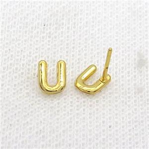 Copper Stud Earring U-Letter Gold Plated, approx 5-7mm [FN35938]