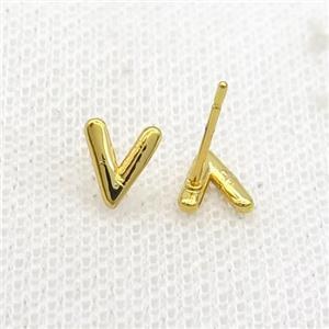Copper Stud Earring V-Letter Gold Plated, approx 5-7mm [FN35939]
