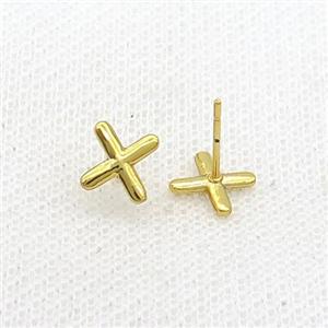 Copper Stud Earring X-Letter Gold Plated, approx 5-7mm [FN35941]