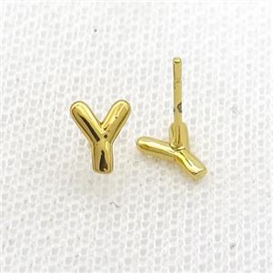 Copper Stud Earring Y-Letter Gold Plated, approx 5-7mm [FN35942]