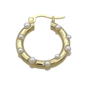 Copper Latchback Earring Pave Pearlized Resin Gold Plated, approx 20mm [FN35945]