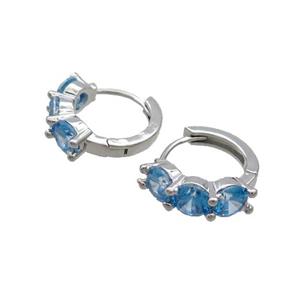 Copper Hoop Earring Pave Blue Zircon Platinum Plated, approx 15mm [FN35950]