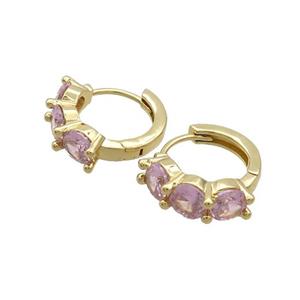 Copper Hoop Earring Pave Pink Zircon Gold Plated, approx 15mm [FN35952]